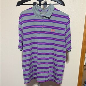 Under Armour Men's Polo Shirt in Gray and Purple Stripes